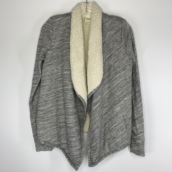 Abercrombie & Fitch Sherpa Fleece Lined Gray Heathered Cardigan Size Small - Picture 1 of 6